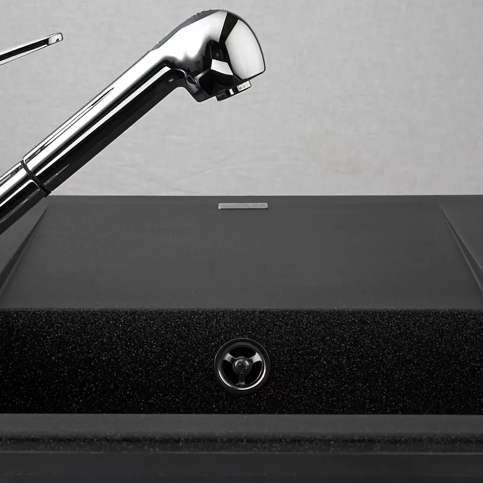 Évier résine noir moucheté Ewi ZIGGY 1 bac 1 égouttoir