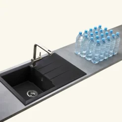 Évier résine noir moucheté TUNIA 1 bac 1 égouttoir