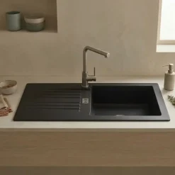 Évier résine noir PLUTON 1 grand bac 1 égouttoir