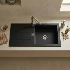 Évier résine noir PLUTON 1 grand bac 1 égouttoir