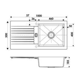 Évier résine noir PLUTON 1 grand bac 1 égouttoir