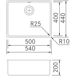 Évier sous-plan 1 Cuve 50x40x20cm R25mm - Acier inox 18/10 - ZNTop FRÉCAN