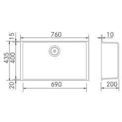 Évier sous-plan 1 Cuve 69x40x20cm R5mm - Quartz Noir Mat - Quadra BE FRÉCAN