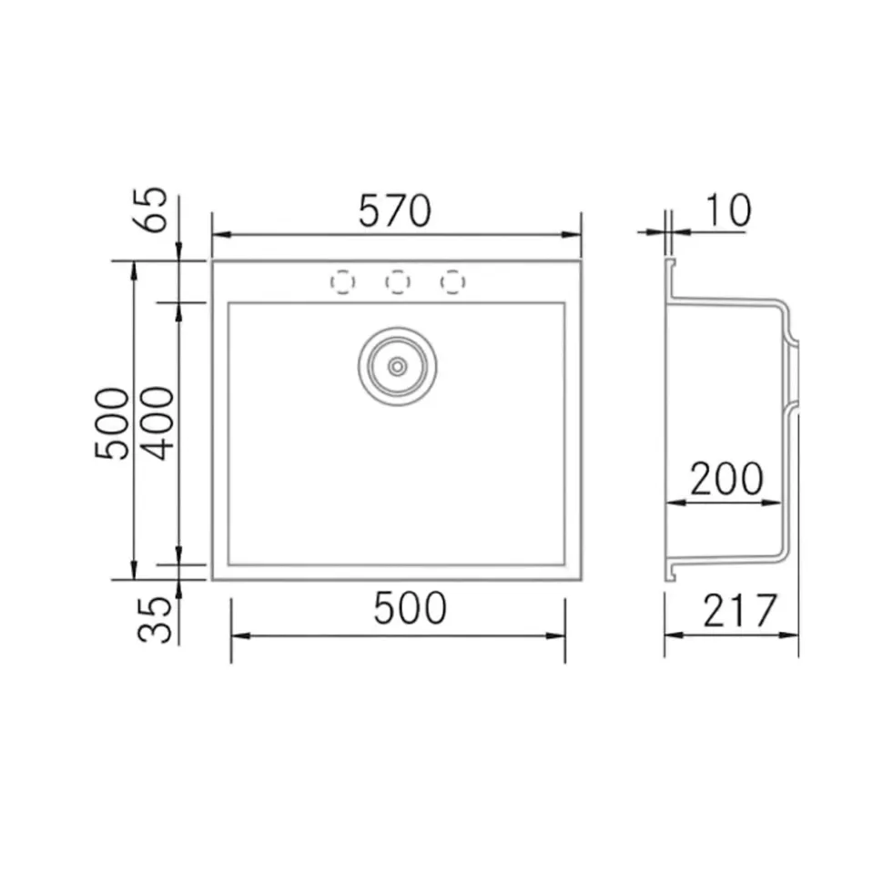 Évier sous-plan 1 Cuve 50x40x20cm R5mm - Quartz Noir Mat - Kera BE FRÉCAN