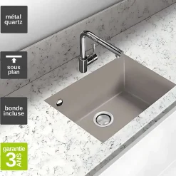 Évier sous-plan 1 Cuve 49x40x20cm R5mm - Quartz Tartufe - Quadra BE FRÉCAN
