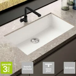Évier sous-plan 1 Cuve 50x40x20cm R5mm - Quartz Blanc - Kera BE FRÉCAN