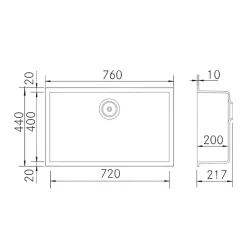 Évier sous-plan 1 Cuve 72x40x20cm R5mm - Quartz Noir Mat - Kera BE FRÉCAN