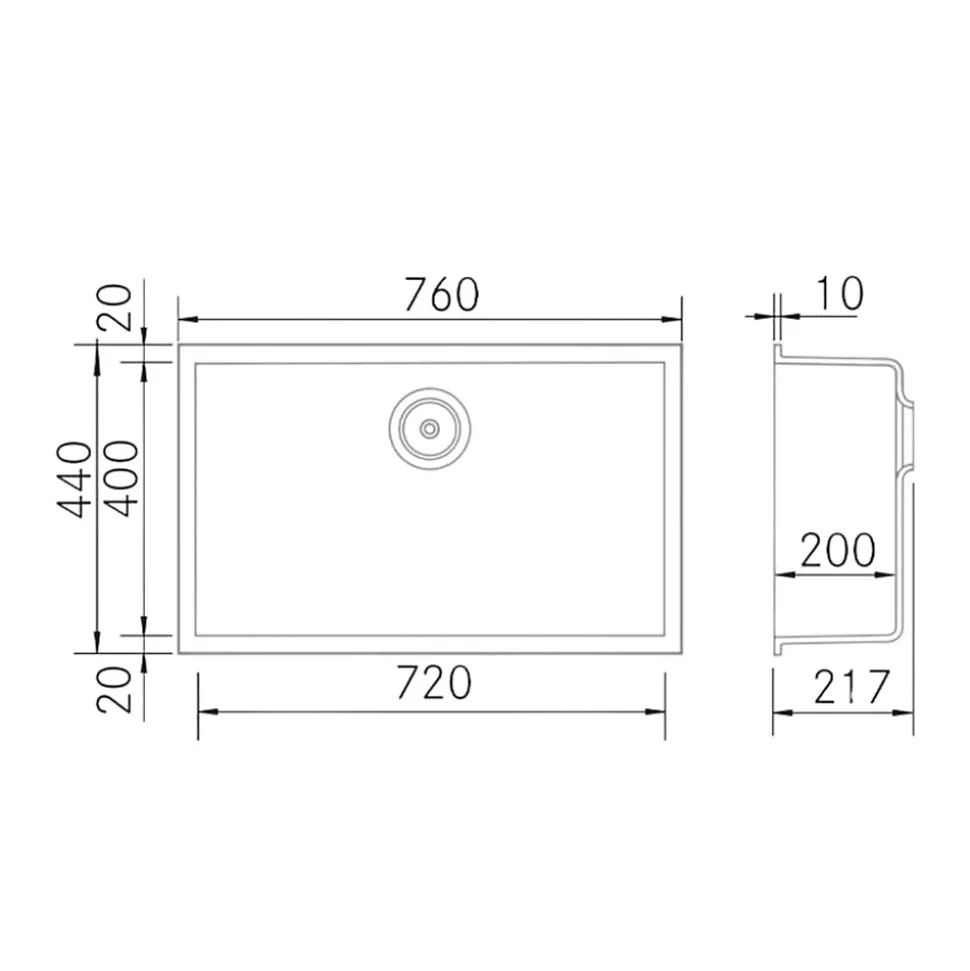 Évier sous-plan 1 Cuve 72x40x20cm R5mm - Quartz Noir Mat - Kera BE FRÉCAN