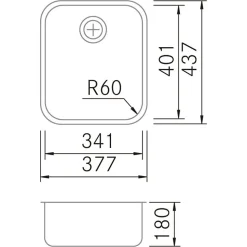 Évier sous-plan 1 Cuve 34x40x18cm R60mm - Acier inox 18/10 - BM Top FRÉCAN