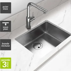 Évier sous-plan 1 Cuve 45x40x20cm R25mm - Acier inox 18/10 - ZN Top FRÉCAN