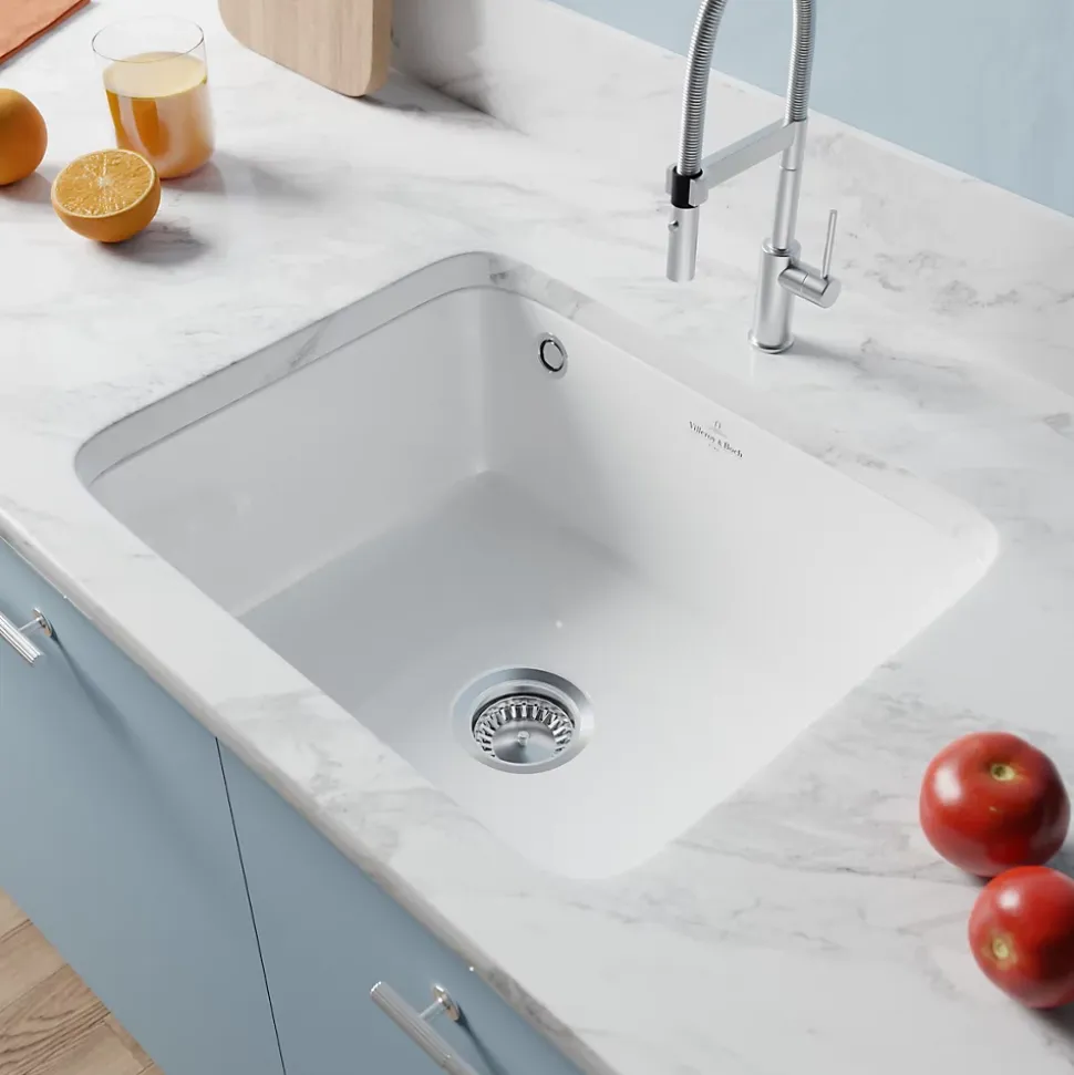 Évier sous-plan en céramique 1 cuve à encastrer Villeroy & Boch Subway blanc brillant