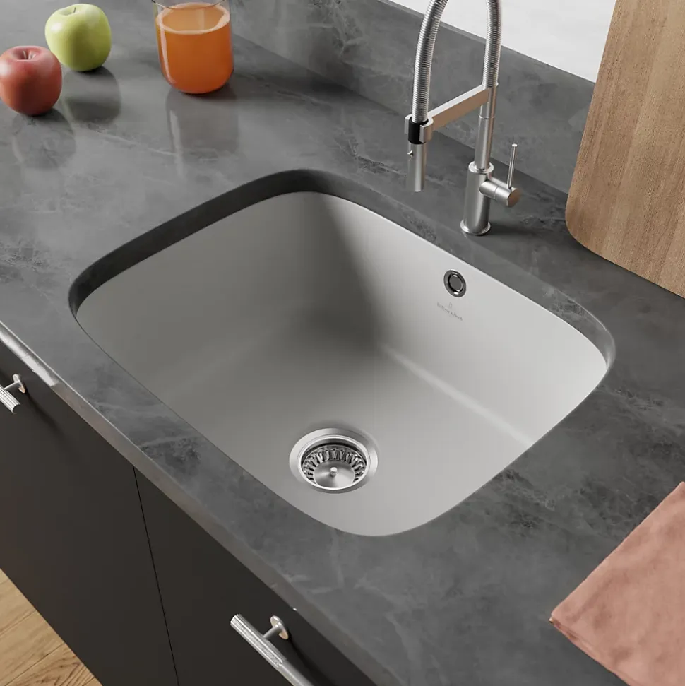 Évier sous-plan en céramique 1 cuve à encastrer Villeroy & Boch Cisterna gris moyen