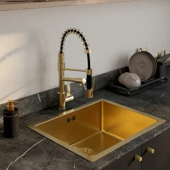 Évier sous-plan en inox finition or 1 bac à encastrer Essebagno Luisa 55