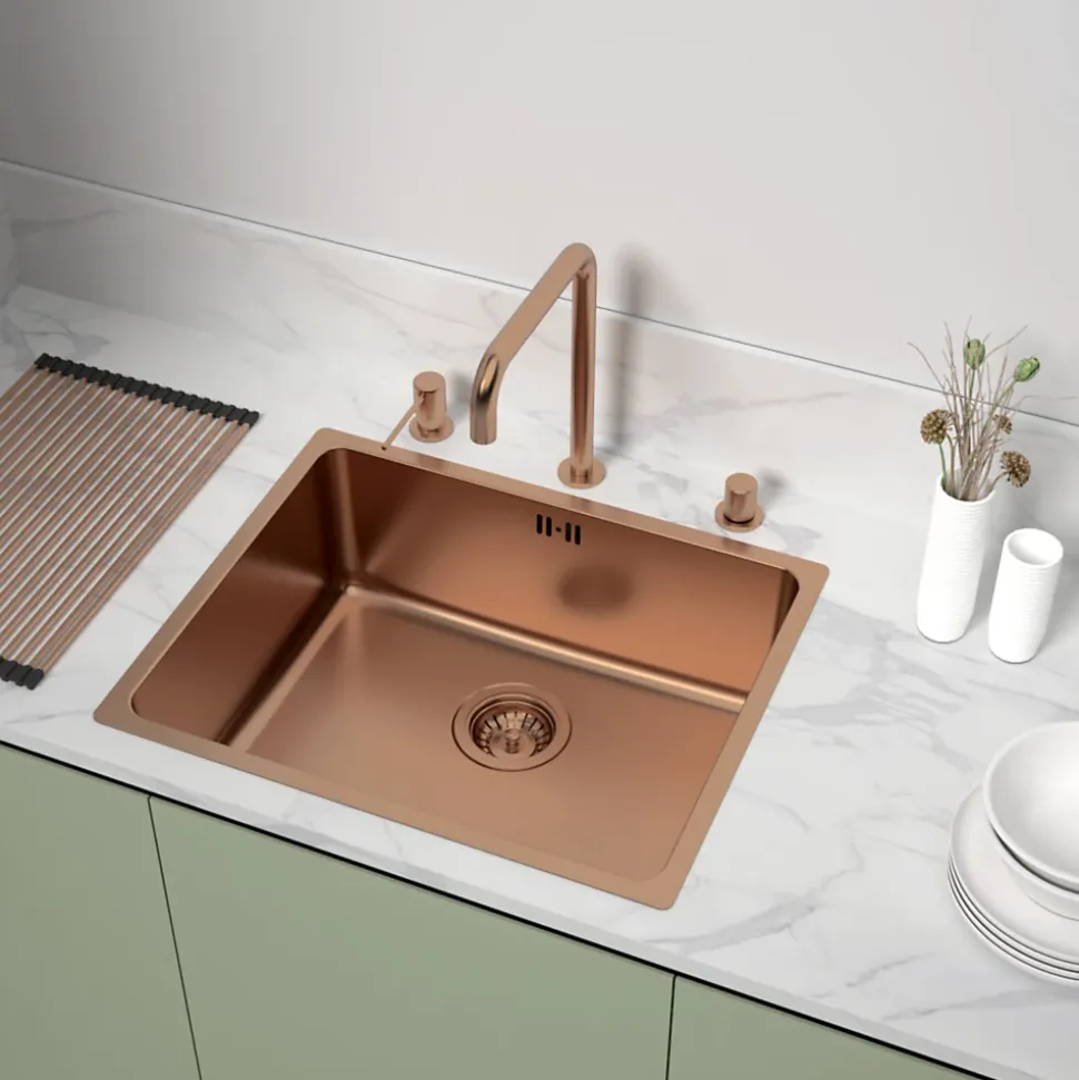 Évier sous-plan en inox finition cuivre 1 bac à encastrer Essebagno Inoxa 54