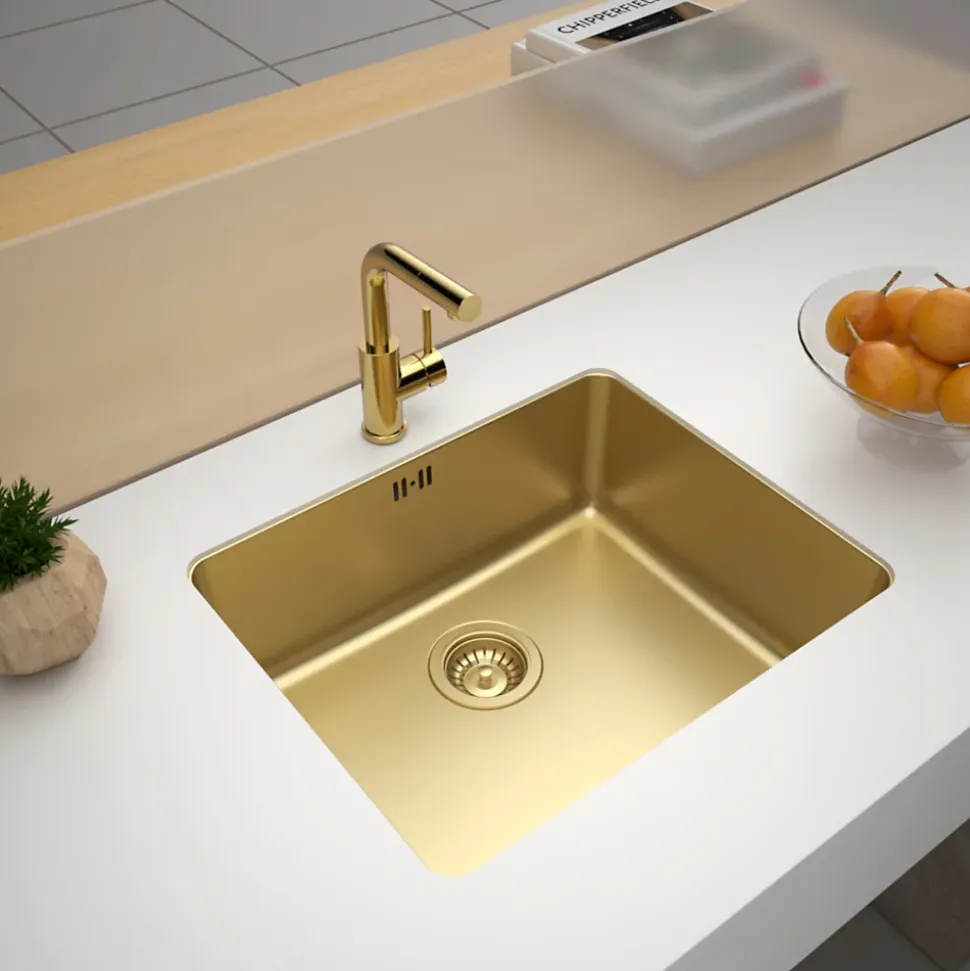 Évier sous-plan en inox finition or 1 bac à encastrer Essebagno Inoxa 54