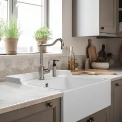 Évier timbre d'office céramique blanc ERNEST 1 bac