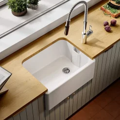 Évier timbre d'office céramique Sanindusa BELFAST blanc 1 bac