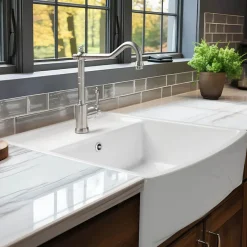 Évier timbre d'office céramique blanc ALBERT 1 bac