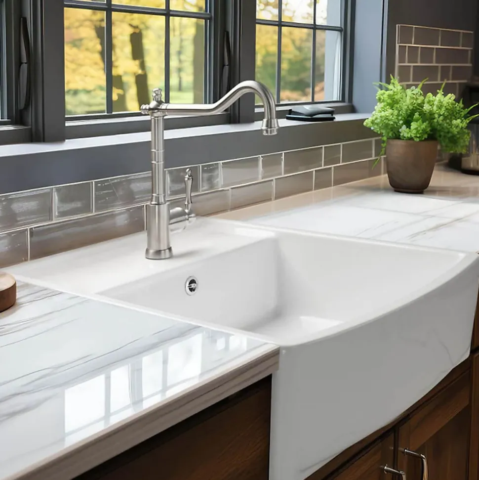 Évier timbre d'office céramique blanc ALBERT 1 bac