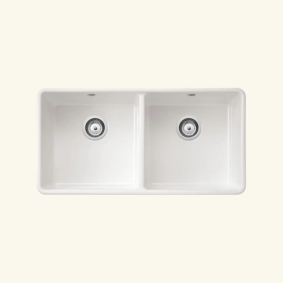 Évier timbre d'office céramique blanc Sanindusa FARMHOUSE 2 bacs 895x460