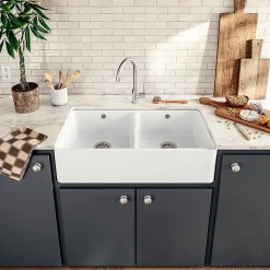 Évier timbre d'office céramique blanc Sanindusa FARMHOUSE 2 bacs 895x460