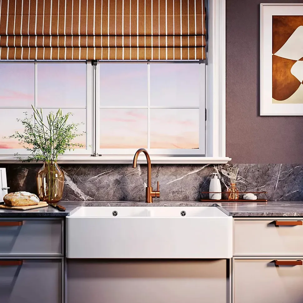 Évier timbre d'office céramique blanc Sanindusa FARMHOUSE 2 bacs 895x460