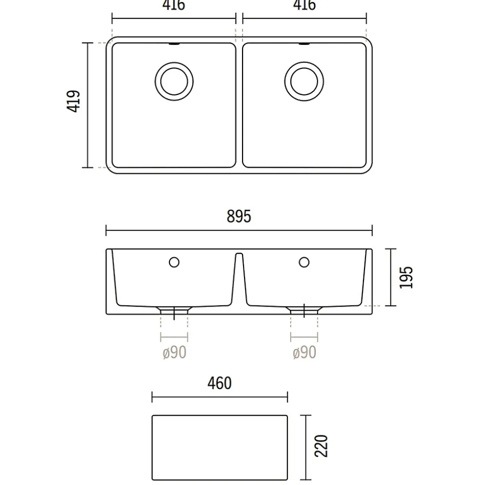 Évier timbre d'office céramique blanc Sanindusa FARMHOUSE 2 bacs 895x460