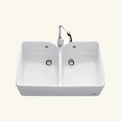 Évier timbre d'office céramique blanc EKIO II 2 bacs