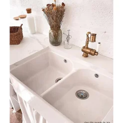 Évier timbre d'office céramique blanc EKIO II 2 bacs