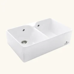 Évier timbre d'office céramique blanc EKIO II 2 bacs