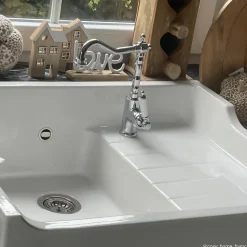 Évier timbre d'office céramique blanc AIMÉ 1 bac - égouttoir à droite