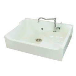 Évier timbre d'office céramique blanc AIMÉ 1 bac - égouttoir à droite