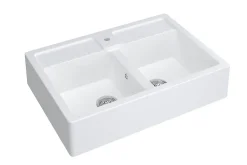 Évier timbre d'office de cuisine à poser 2 bacs Carea granit blanc glacial