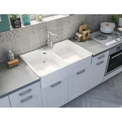 Évier timbre d'office de cuisine à poser 2 bacs Office Cooke & Lewis céramique blanc