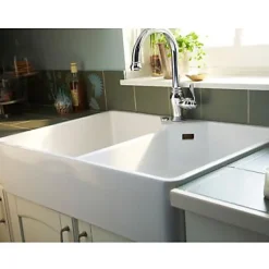 Évier timbre d'office de cuisine à poser 2 bacs Office Cooke & Lewis céramique blanc