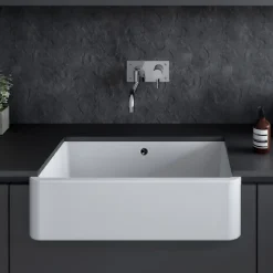 Évier timbre d'office grande taille 1 bac à poser ou à encastrer 80x46cm hauteur 22cm céramique SANINDUSA Farmhouse blanc