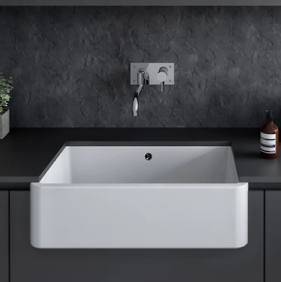 Évier timbre d'office grande taille 1 bac à poser ou à encastrer 80x46cm hauteur 22cm céramique SANINDUSA Farmhouse blanc