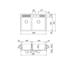 Évier timbre d'office granit blanc KALLIO 2 bacs