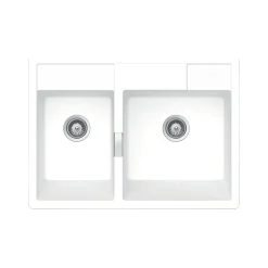 Évier timbre d'office granit blanc KALLIO 2 bacs
