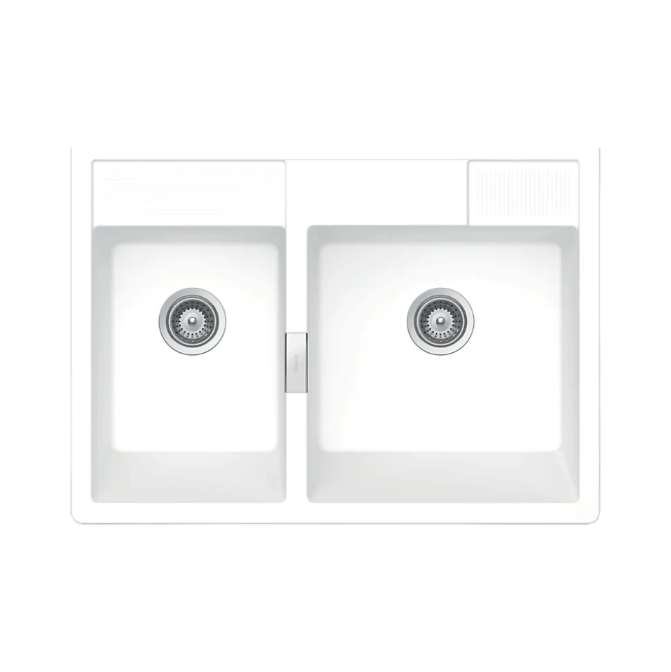 Évier timbre d'office granit blanc KALLIO 2 bacs