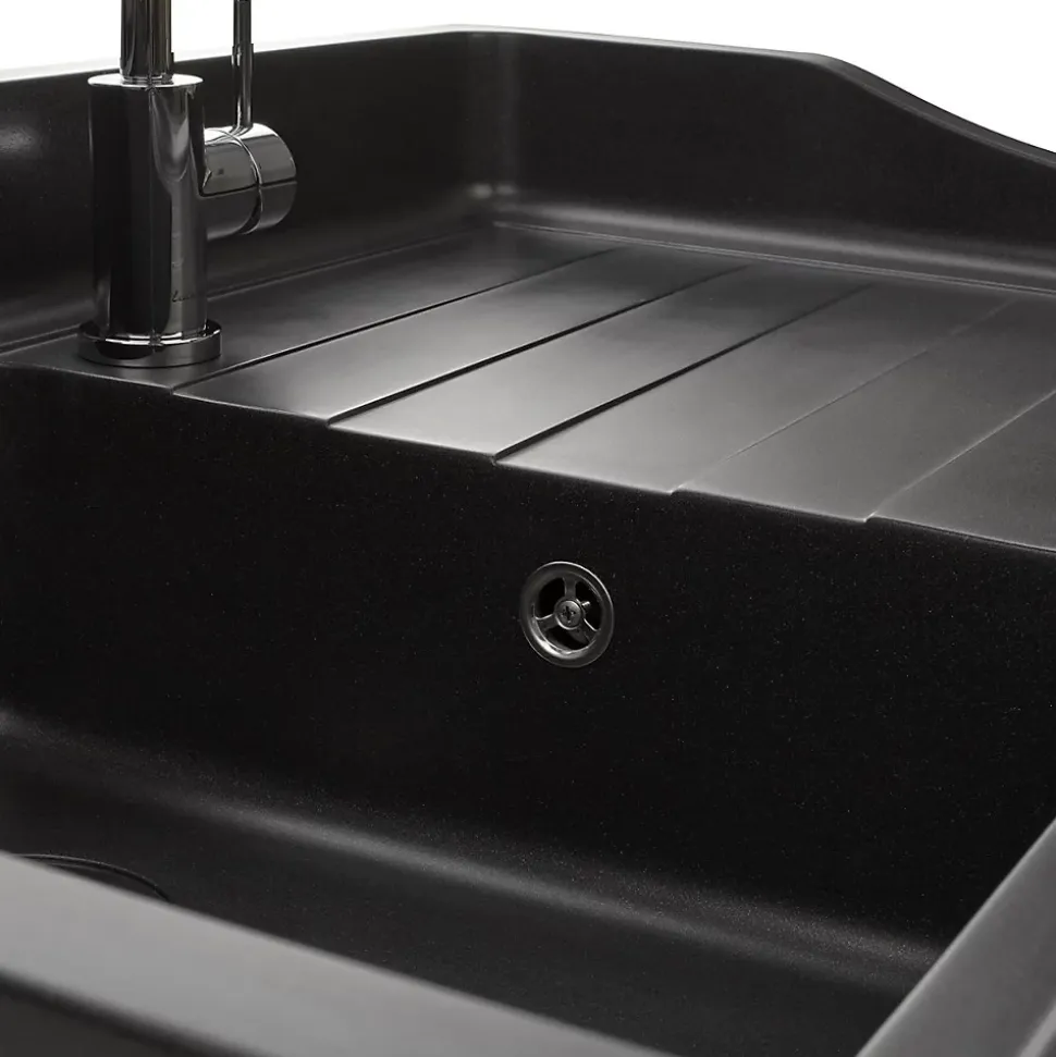 Évier timbre d'office granit noir Kümbad TAMARIN 1 bac 1 égouttoir