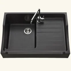 Évier timbre d'office granit noir Kümbad TAMARIN 1 bac 1 égouttoir