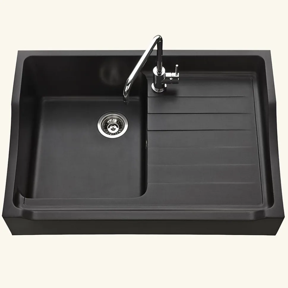 Évier timbre d'office granit noir Kümbad TAMARIN 1 bac 1 égouttoir