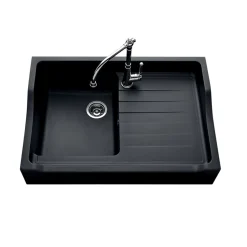 Évier timbre d'office granit noir Kümbad TAMARIN 1 bac 1 égouttoir