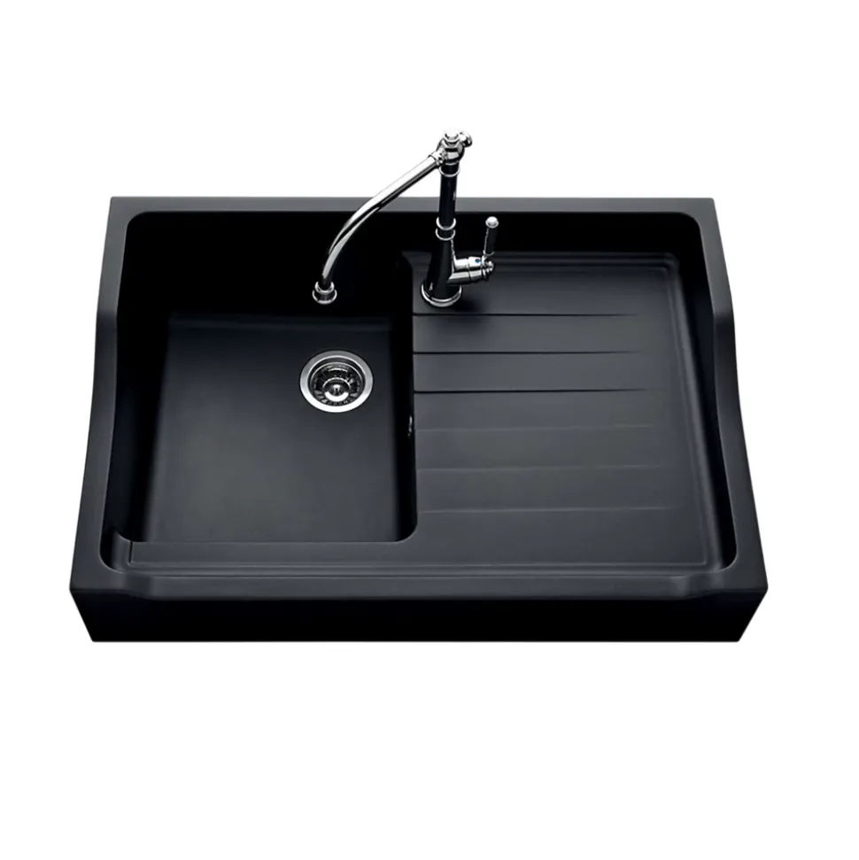 Évier timbre d'office granit noir Kümbad TAMARIN 1 bac 1 égouttoir