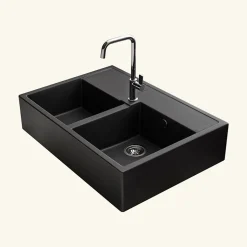 Évier timbre d'office granit noir Kümbad KIWI 2 bacs