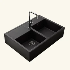 Évier timbre d'office granit noir Kümbad KIWI 2 bacs