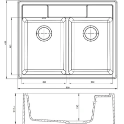 Évier timbre d'office granit noir Kümbad EWEN 2 bacs