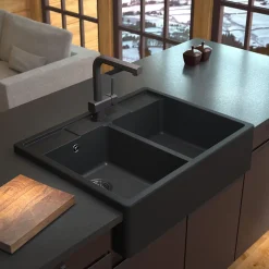 Évier timbre d'office granit noir Kümbad EWEN 2 bacs