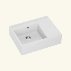 Évier timbre d'office granit blanc grisé mat Kümbad EWEN 1 bac 1 égouttoir à droite